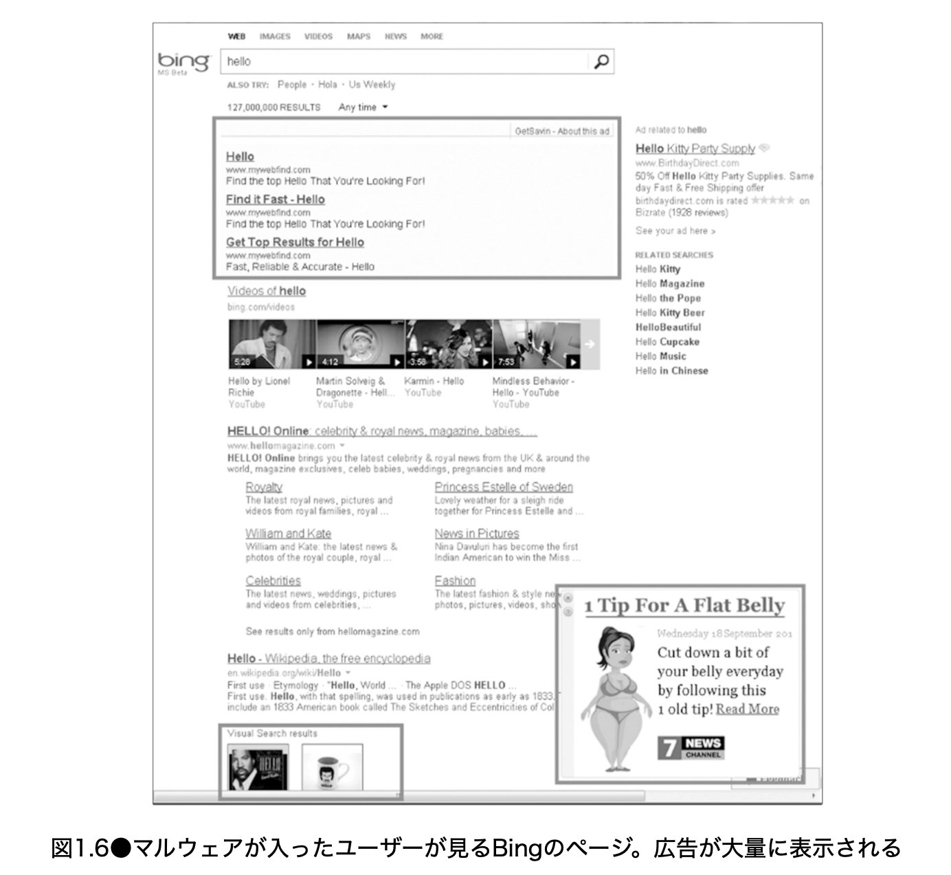マルウェアが入ったユーザーが見る Bing のページ